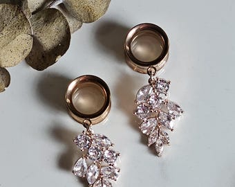 ROSE GOLD Kristall Stecker Plugs Brautschmuck Feiertage besonderer Anlass
