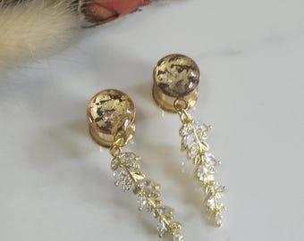 Crystal leaf dangle gauges dangle plugs Bridal holiday special occasion