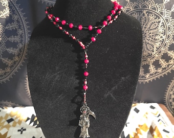 Santa muerte 30" pulgadas rosario rojo/negro cuentas/ Rosario Santa Muerte rojo y negro