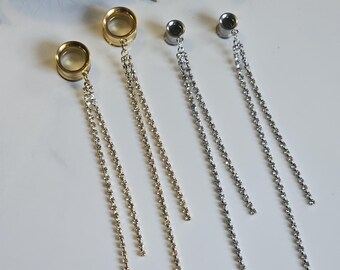 Pendientes colgantes con borlas de diamantes de plata u oro, dilatadores colgantes, ideales para bodas y ocasiones especiales.