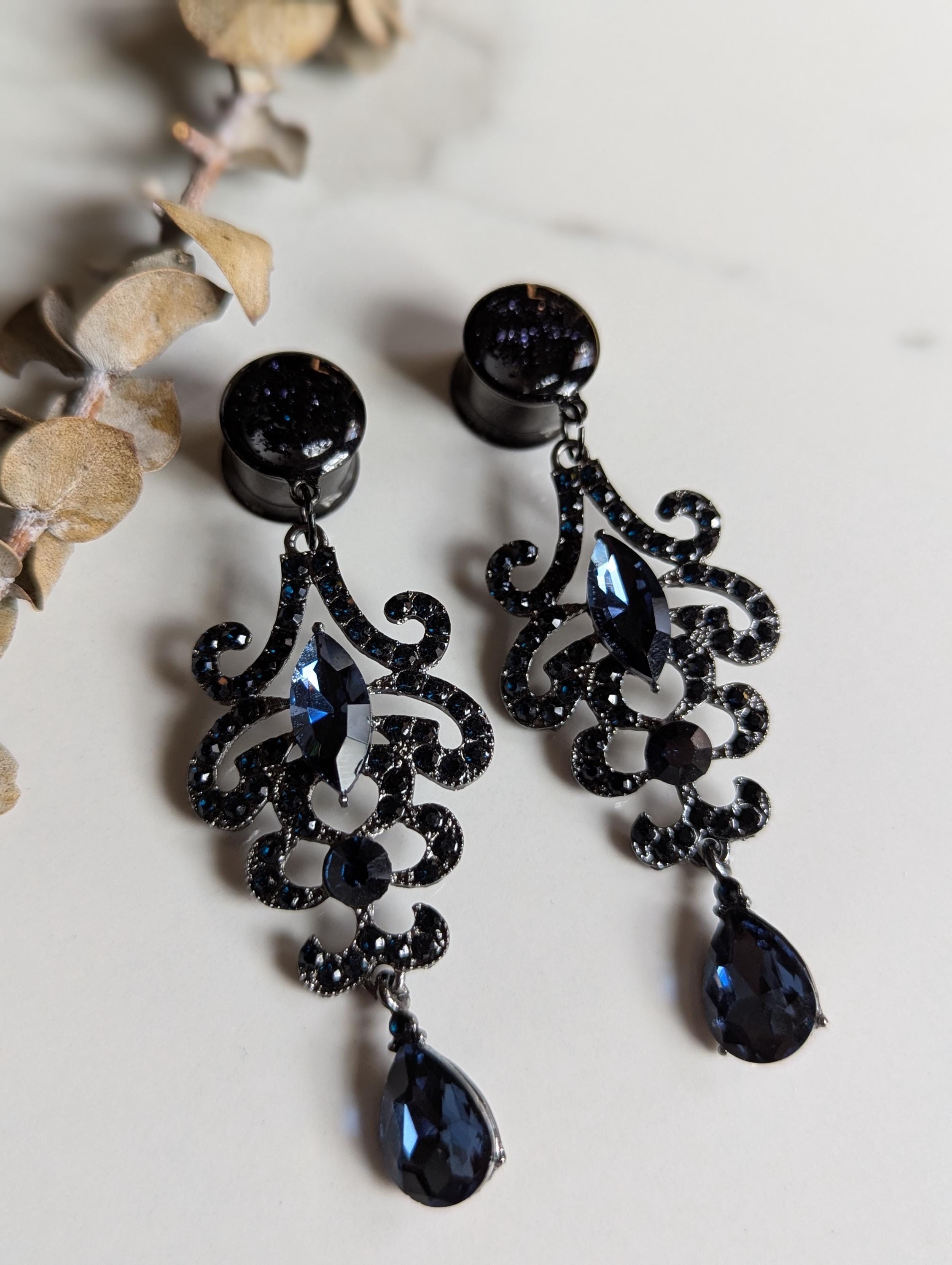 Victorian Style Blue Crystal Dangle Gauges Dangle Plugs