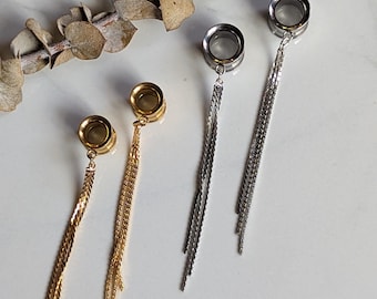Silver or Gold mini tassel dangle gauges dangle plugs holiday bridal