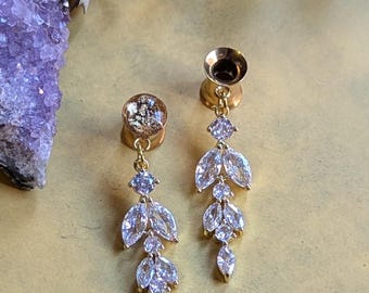 Dainty crystal dangle gauges dangle plugs Bridal holiday special occasion