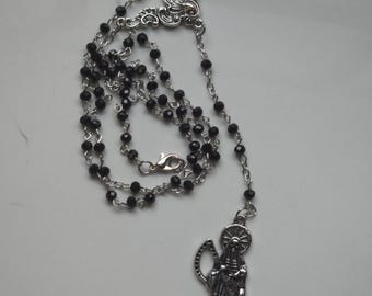 Santa Muerte Rosary black color beads with   clasp
