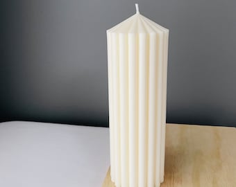 Ribbed Peak Pillar Soy Candle (Tall) | Choose Fragrance | Yuzu | Lychee | Volcano | Baies | Oud Wood | No.5 | Aesthetic Candle | HomeGifting