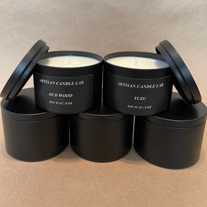 4 oz | 8 oz Scented Soy Candle | Yuzu | Lychee | Baies | Oud Wood | Volcano | No. 5 | Mahogany Teakwood Hand Poured Tin Candle