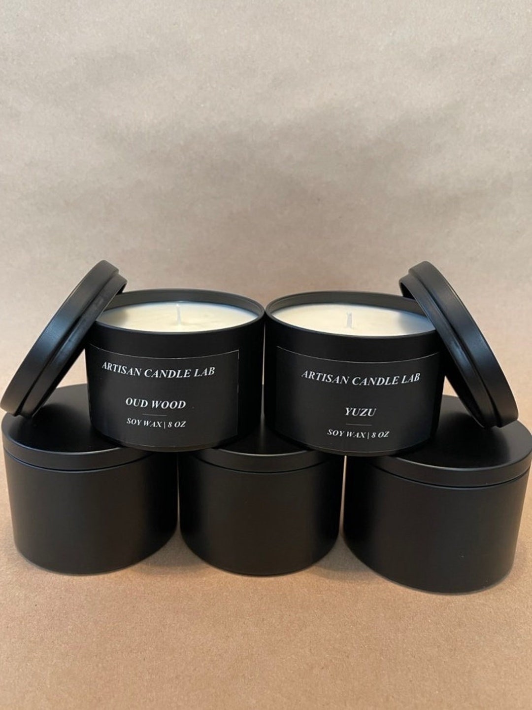 4 Oz 8 Oz Scented Soy Candle Yuzu Lychee Baies Oud Wood Volcano No. 5