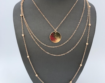 Three Layer Necklace - Gold Plated Minimalist Layered Pendant Jewelry Gift for Her