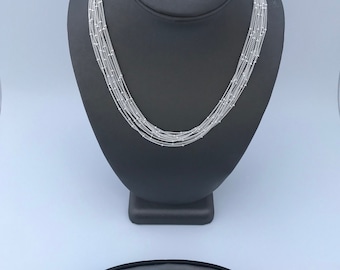 Silver Beaded Necklace Bracelet Set | Adjustable Agate Cuff Combo | Two Piece Matching Jewelry Ensemble