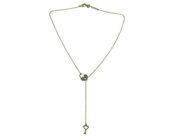 Gold Plated Key Lariat Necklace, Dainty Charm Pendant, Minimalist Jewelry, Stainless Steel Base