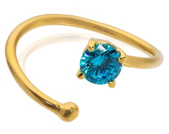 Blue Swarovski Bypass Ring Gold Plated | Adjustable Engagement Promise Ring For Women | Unique Stainless Steel Jewelry Gift
