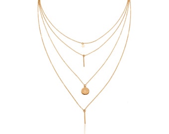 Astro Layered Gold Plated Necklace | Elegant and Unique Jewelry Gift for Her | Princess Length | Geometrical Shape Chain | Statement Locket