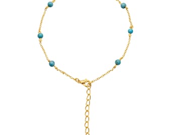 Gold Evil Eye Bracelet with Turquoise Beads – Greek Nazar Anklet Protection Jewelry
