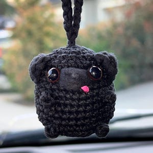 Black Pug Crochet Car Charm “Nibbler”