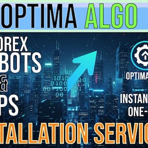 May include: Image promoting OPTIMA ALGO, offering Forex robots and VPS installation services. The background features a futuristic cityscape with a blue arrow pointing upwards. Text includes "INSTANT SETUP. ONE-CLICK!"