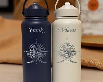 Piraten-Wasserflasche mit 32 Unzen - Edelstahl, Design # 21