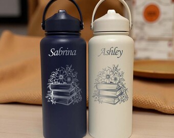 Book & Flowers 32oz Wasserflasche - Edelstahl, Design #32