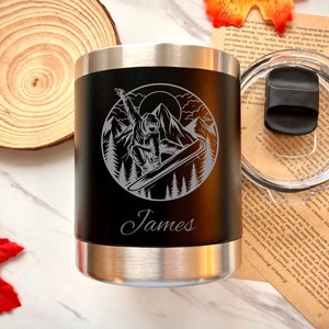 Skiing Genuine Stainless Steel Tumbler | Snowboard 10oz Genuine Stainless Steel Tumbler | Magnetic Lid Stainless Steel Tumbler