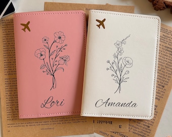 Birth Flower Passport Cover | Flower Passport Holder | Birth Month Flower Personalized Elegant Passport Cover | Elegant Engraved Flower Gift