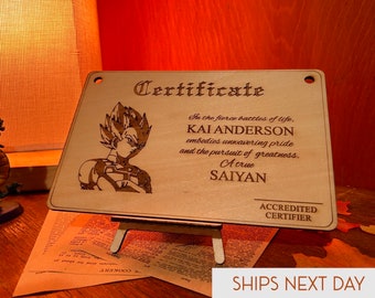 Personalized Dragon Lover Genuine Wood Certificate | Dragon Engraved Customized Gift Wall Certificate | Custom Anime Plaque Gift
