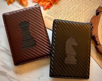 Chess Leather Wallet | Chess Engraved Leather Wallet | Personalized Chess Lover Leather Wallet | Chess Player Gift Leather Wallet