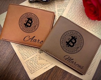 Portefeuille en cuir Bitcoin | Portefeuille en cuir souple avec gravure de monnaie numérique | Portefeuille en cuir Diamond Hands | Portefeuille personnalisé pour les amateurs de Bitcoin