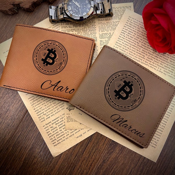 Bitcoin Leather Wallet | Digital Currency Engraved Soft Leather Wallet | Diamond Hands Leather Wallet | Custom Wallet for Bitcoin Lovers