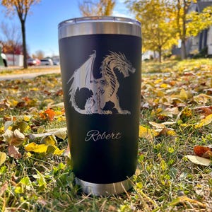Dragon 20oz Engraved Tumbler – Stainless Steel, Dragon Design #1