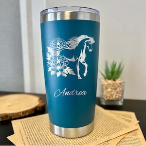 Horse & Roses 20oz Engraved Tumbler – Stainless Steel, Horse Design #6
