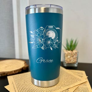 Floral Camera 20oz Engraved Tumbler – Design #59