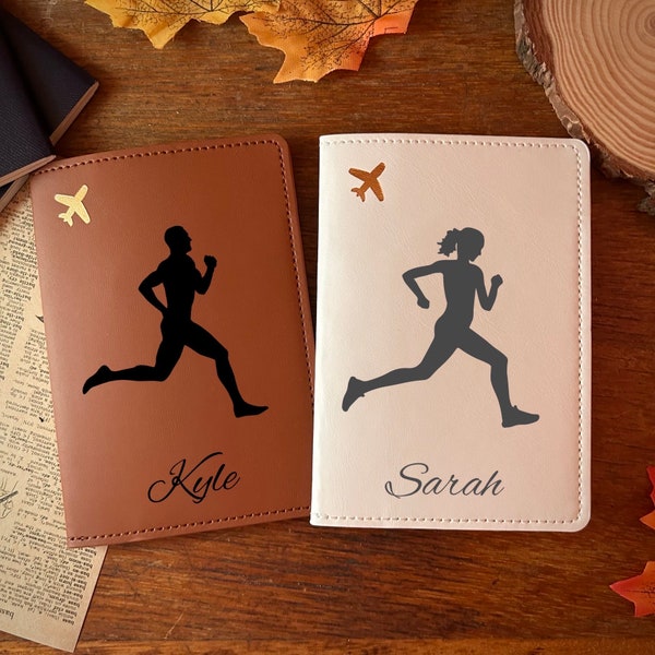 Running Passport Cover | Runner Lovers Passport Holder | Runner Personalized Elegant Passport Cover | Elegant Engraved Running Gift