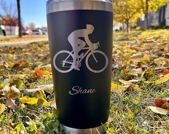 Cyclist 20oz Engraved Tumbler – Stainless Steel, Bike Design #1