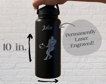 Tennis 32oz Water Bottle – Stainless Steel, Tennis Design #2