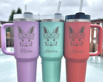 Cute Bunny 40oz Engraved Tumbler – Stainless Steel, Bunny Design #1
