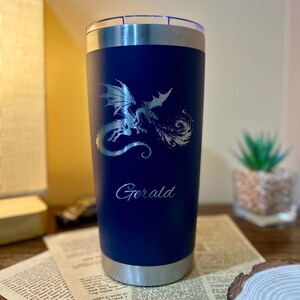 Flying Dragon 20oz Engraved Tumbler – Stainless Steel, Dragon Design #3