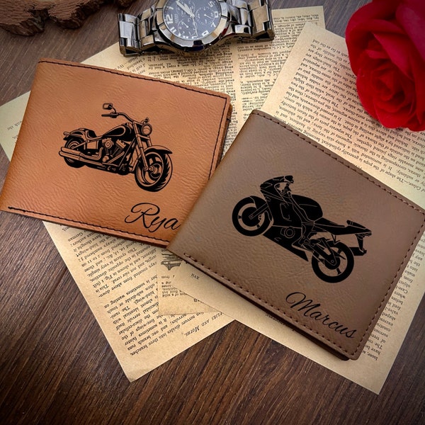 Motorcycle Leather Wallet | Motorbike Engraved Soft Leather Wallet | Personalized Biker Wallet for Men | Custom Wallet for Road Lovers