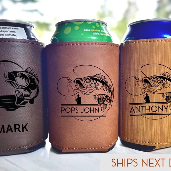 Fishing Drink Holder | Fishing Engraved Customized Gift Can Holder | Fish Beer Cooler | Custom Drink Holder for Fishing Lovers