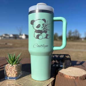 Cute Panda 40oz Engraved Tumbler – Stainless Steel, Panda Design #2