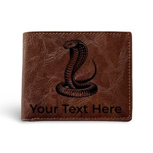 Custom Faux Leather Wallet, Personalized Engraved Cobra Snake & Name, Design #Cobra
