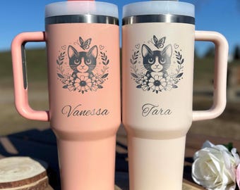 Cute Kitty Cat 40oz gegraveerde beker – roestvrij staal, ontwerp #40