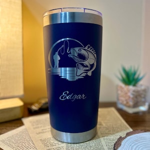 Fishing 20oz Engraved Tumbler – Stainless Steel, Fishing Design #1