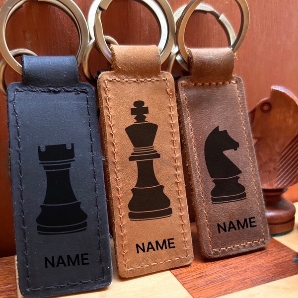 Genuine Leather Keychain | Knight Keychain | King Customized Leather Keychain | Chess Pieces Personalized Keychain