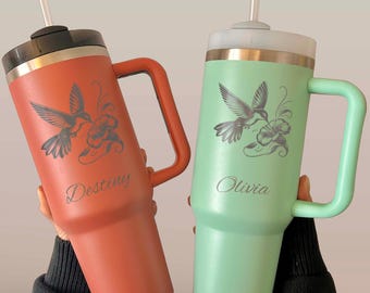 Vaso grabado de colibrí de 40 oz – Acero inoxidable, diseño n.° 41