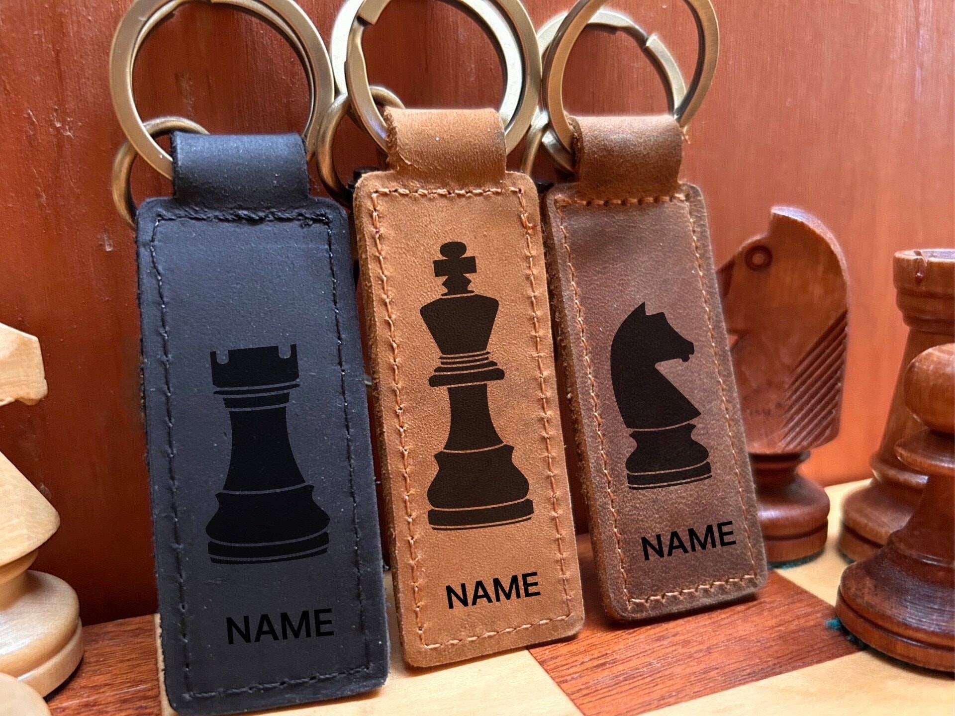 Chess Genuine Leather Keychain - Etsy