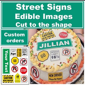 Street signs New driver outline cutout edible image toppers.