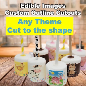Custom Outline Cutout Edible Image Toppers. Pre-cut Contour Edible Images