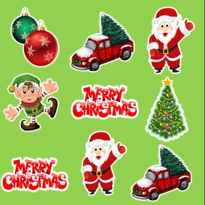 Merry Christmas Outline Cutout Edible Image Toppers. Pre-cut Contour Edible Images