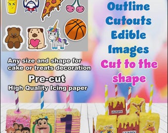 Custom Outline Cutout Edible Image Toppers. Pre-cut Contour Edible Images
