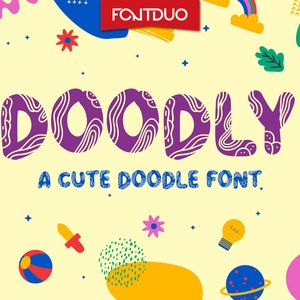 Cute Doodle Cricut Font | Hand Drawn | Silhouette Fonts for Procreate Digital Products, DIY Planners, Logo