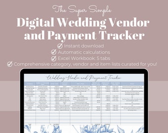 Wedding Vendor and Payment Tracker, Digital Wedding Vendor and Payment Tracker, Wedding Vendor Contact List, Excel Spreadsheets